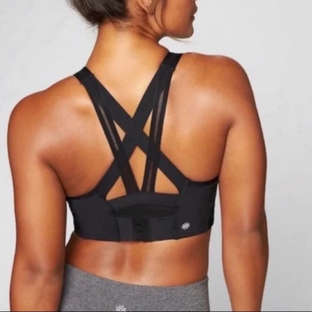 Athleta Gigi High Impact Strappy Mesh Sports Bra Ethreal Black Size Medium